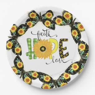 Faith hope love ,sunflowers motivational quote paper plate