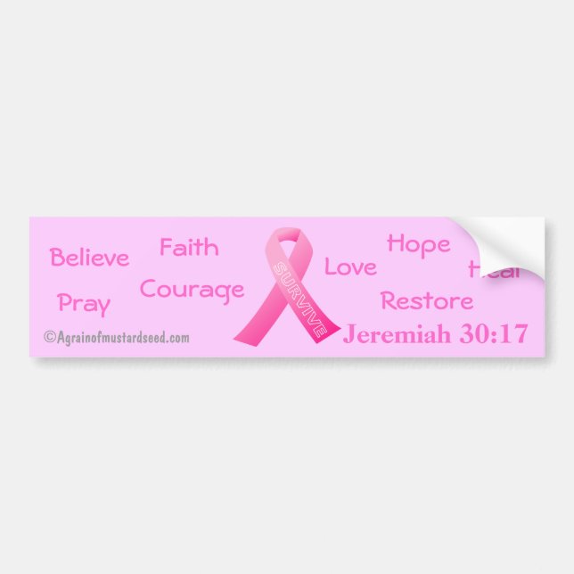 Faith Hope Love Survive Pink Ribbon Bumper Sticker (Front)