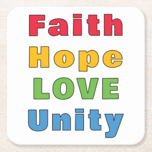 Faith Hope Love Unity Square Paper Coaster