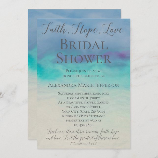 Faith Hope Love Watercolor Elegant Bridal Shower Invitation (Front/Back)