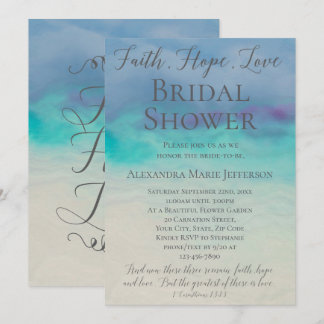 Faith Hope Love Watercolor Elegant Bridal Shower Invitation