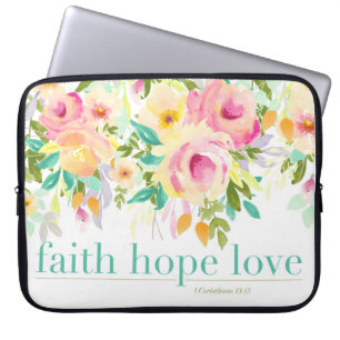 Faith Hope Love   Watercolor Floral Laptop Sleeve