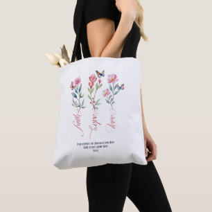Faith Hope Love Wildflowers Church Bible Custom Tote Bag