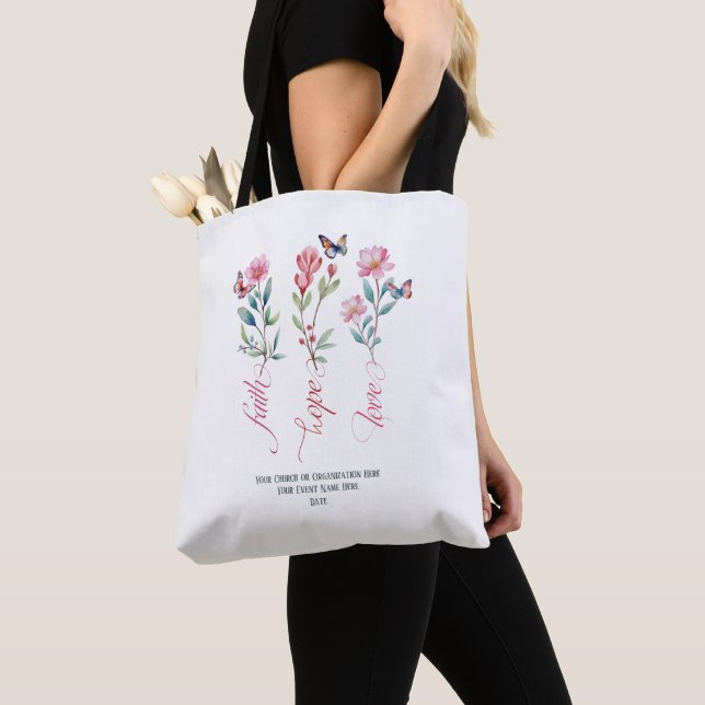Faith Hope Love Wildflowers Church Bible Custom Tote Bag (Close Up)
