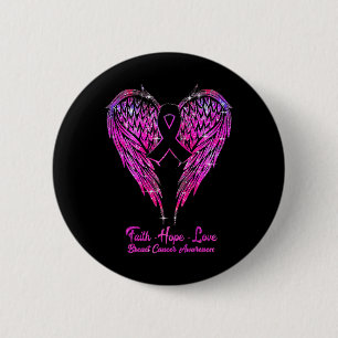 Faith Hope Love Wings Breast Cancer Awareness Pink 6 Cm Round Badge