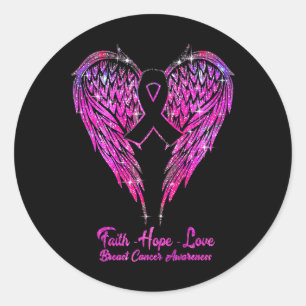 Faith Hope Love Wings Breast Cancer Awareness Pink Classic Round Sticker