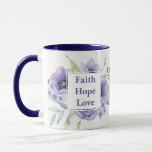 Faith Hope Love with watercolor flowers Mug