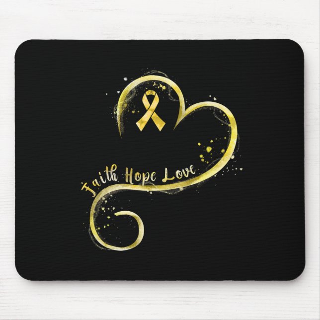 Faith Hope Love Yellow Ribbon Childhood Cancer Awa Mouse Pad (Front)