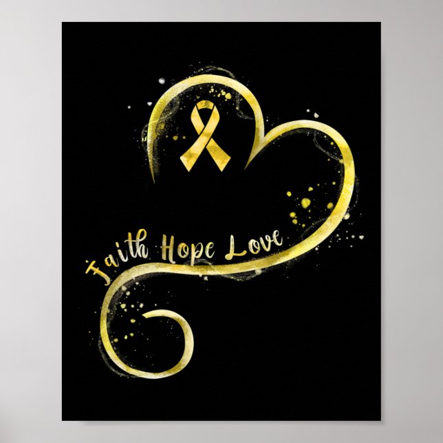 Faith Hope Love Yellow Ribbon Childhood Cancer Awa Poster (Front)