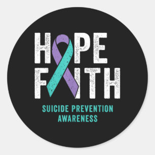 Faith Hope Prevention Awareness Purple And Teal Classic Round Sticker