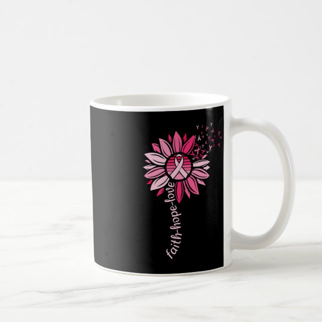 Faith Hope Sunflower Pink Breast Cancer Awareness  Coffee Mug (Right)