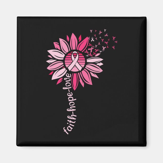 Faith Hope Sunflower Pink Breast Cancer Awareness  Magnet (Front)