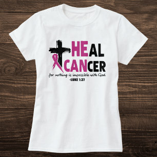 Faith-Inspired 'Heal Cancer' Pink Ribbon and Cross T-Shirt