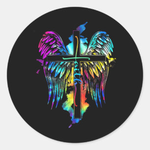 Faith Jesus Wings Christ Cross Religious Picture Classic Round Sticker