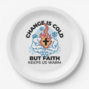 Faith Keeps Us Warm -  Uplifting Winter Artwork Paper Plate