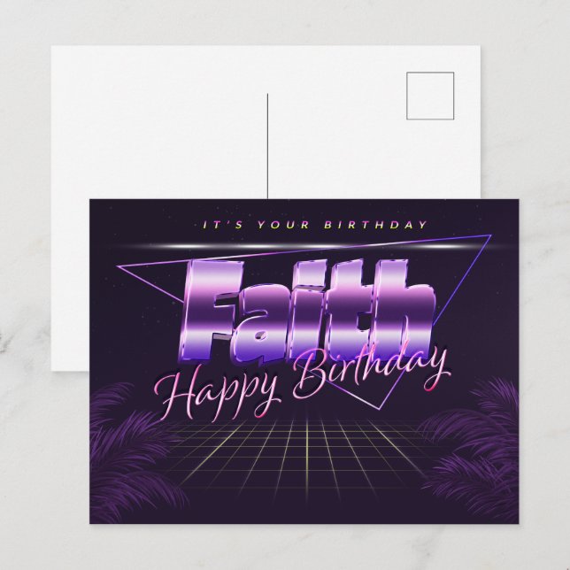 Faith Lastname First name purple postcard birthday (Front/Back)