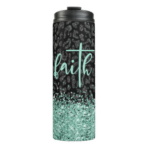 Faith Leopard Tumbler, Black Glitter Leopard Thermal Tumbler