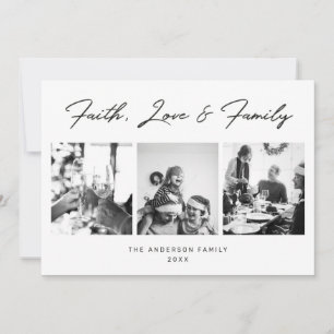 Faith, Love & Family Christmas. Modern Multi Photo Holiday Card