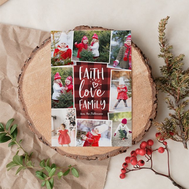 Faith Love Family | Multi Photo Collage Christmas Holiday Card (Creator Uploaded)