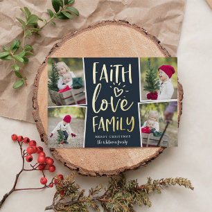 Faith Love Family   Photo Collage Foil Holiday Card