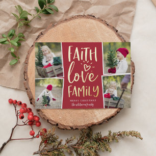 Faith Love Family   Photo Collage Foil Holiday Card
