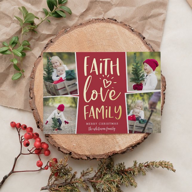 Faith Love Family | Photo Collage Foil Holiday Card (Creator Uploaded)