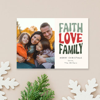 Faith, Love, Family - vintage retro lettering Card