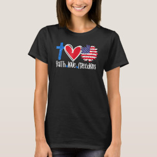 Faith Love Freedom American Flag Flower Christian  T-Shirt
