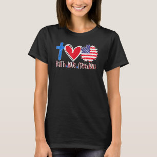Faith Love Freedom American Flag Flower Christian T-Shirt