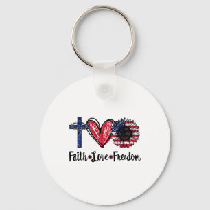 Faith Love Freedom Sunflower Jesus American Flag 4 Key Ring