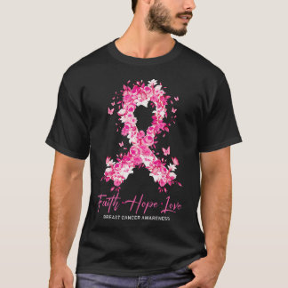 Faith Love Hope Breast Cancer Awareness Floral T-Shirt