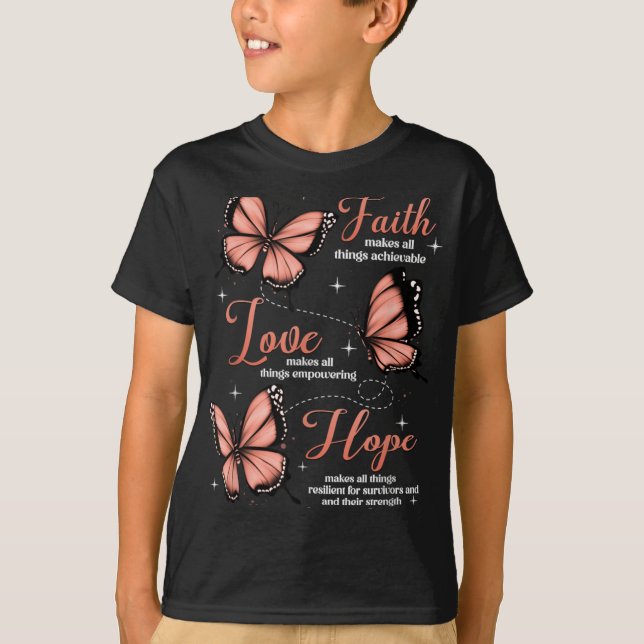 Faith Love Hope Butterfly Uterine Cancer Awareness T-Shirt (Front)