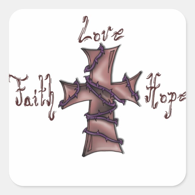 Faith,love,hope cross square sticker (Front)