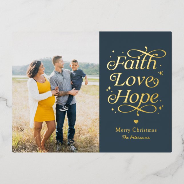 Faith Love Hope Foil Photo Holiday Postcard (Front)