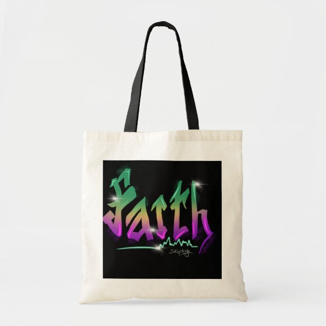Faith Neon Urban Street Art Tote Bag (Front)