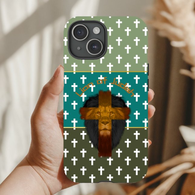 Faith Olive Green Turquoise Cross Lion of Judah Case-Mate iPhone Case (Creator Uploaded)