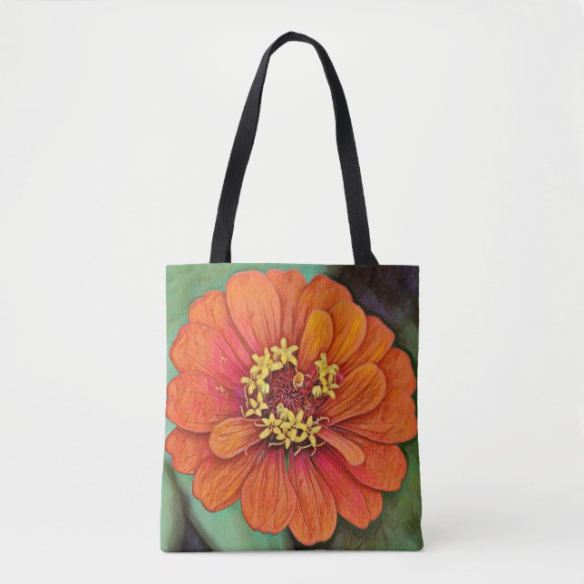Faith Orange Zinnia Flower Art Tote Bag (Front)