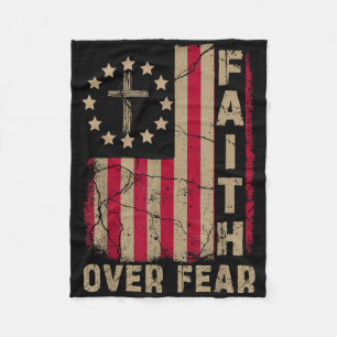 Faith Over Fear America Pride Us Flag Jesus Christ Fleece Blanket