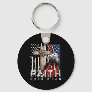 Faith Over Fear America Pride Us Flag Jesus Christ Key Ring
