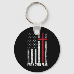 Faith Over Fear American USA Flag Christian Cross  Key Ring