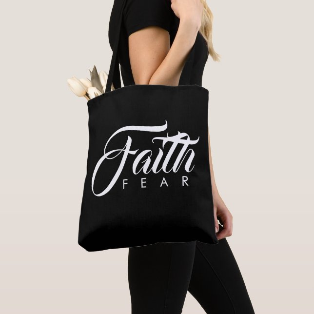 Faith Over Fear Black Tote Bag (Close Up)