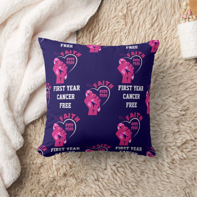 FAITH OVER FEAR Breast Cancer Free Anniversary Cushion (Blanket)