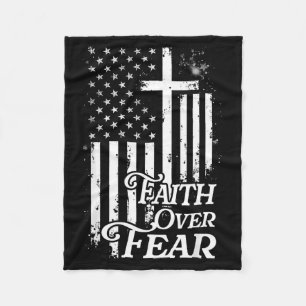 Faith Over Fear Christian American Flag Religious Fleece Blanket