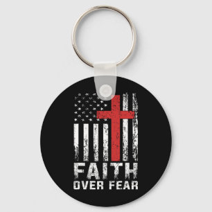 Faith Over Fear Christian American Flag Women Men Key Ring