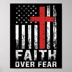 Faith Over Fear Christian American Flag Women Men  Poster