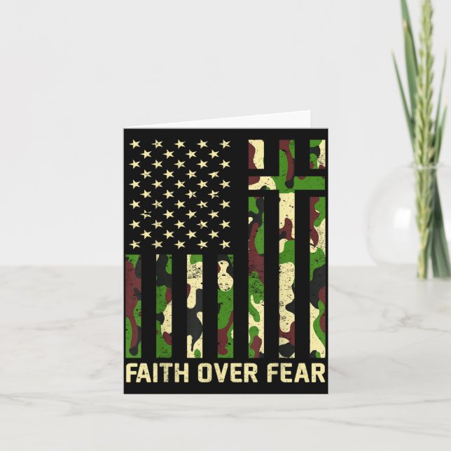Faith Over Fear Christian Americn Flag Camouflage  Card (Front)