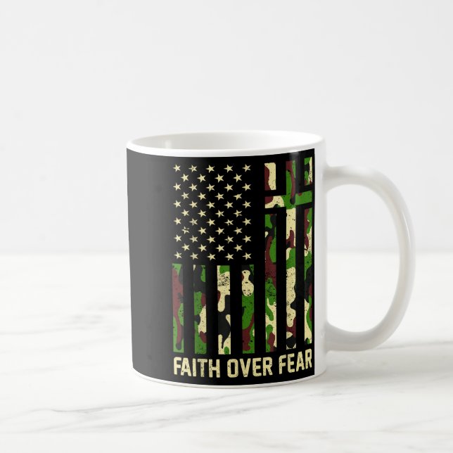 Faith Over Fear Christian Americn Flag Camouflage  Coffee Mug (Right)