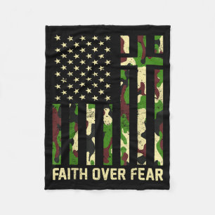 Faith Over Fear Christian Americn Flag Camouflage Fleece Blanket