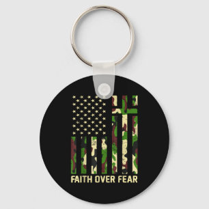 Faith Over Fear Christian Americn Flag Camouflage Key Ring