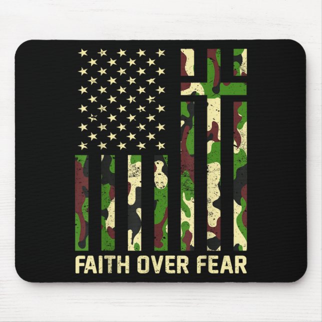 Faith Over Fear Christian Americn Flag Camouflage  Mouse Pad (Front)